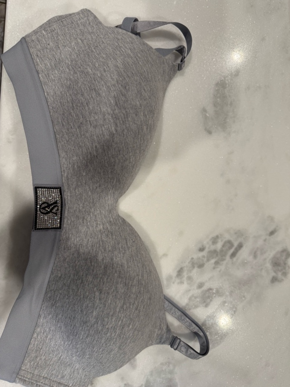 Victoria's Secret Light Gray Seamless Padded Bra with Rhinestone Logo